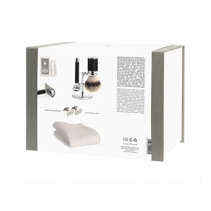 Muhle Black Silvertip Fiber Safety Razor Closed Comb Shaving Gift Set