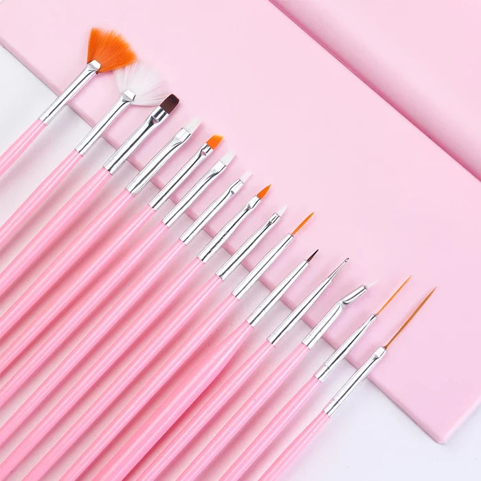 Nail art brush set - 15pc (Pink or White)