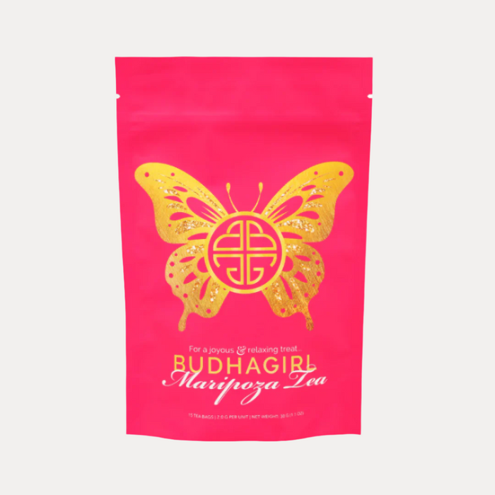 a pink bag with a butterfly design