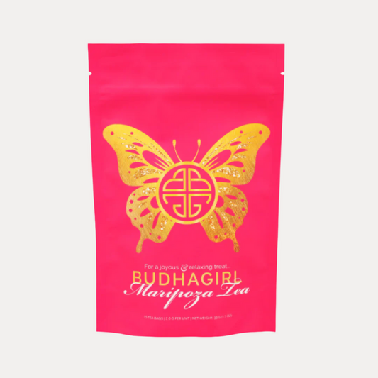 a pink bag with a butterfly design