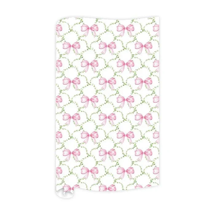 Pink Bows on Green Trellis Wrapping Paper