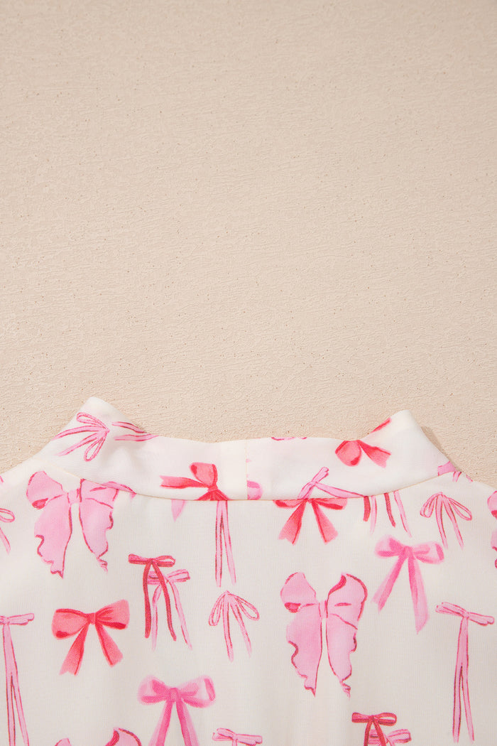 Pink Full Zip Cinched Waist Sleeveless Bow Mini Dress