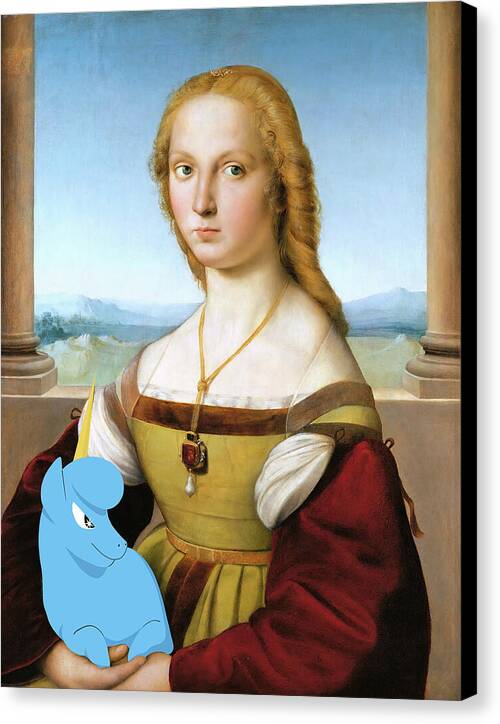Portrait of Young Woman with Unicorn - Canvas Print