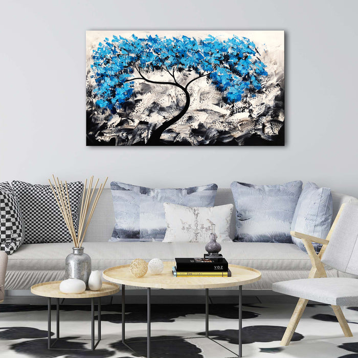 Premium Quality 100% Handmade Oil Painting on Canvas of Blue  Tree
