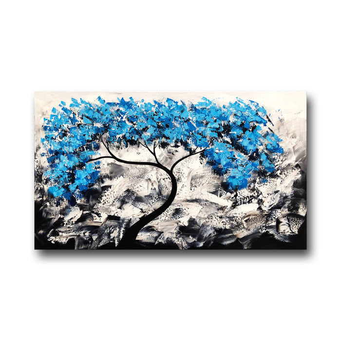 Premium Quality 100% Handmade Oil Painting on Canvas of Blue  Tree