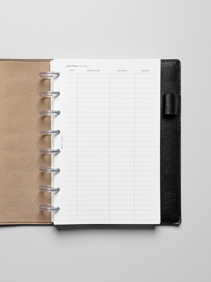 Insert in use inside a black leather planner.