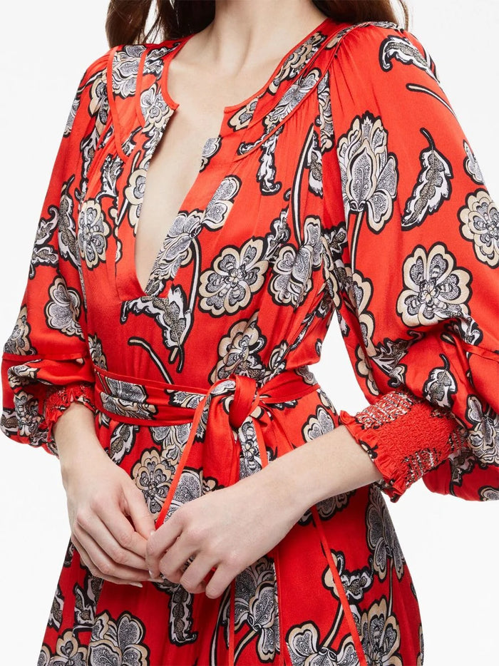 Red Floral Maxi Dress - XS
