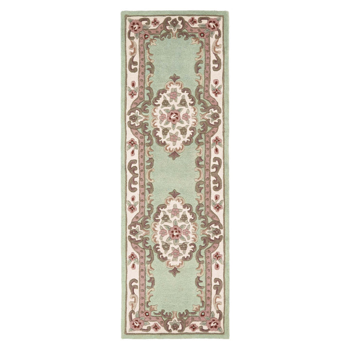 Shensi Green Runner - a 100% wool runner featuring a traditional floral pattern.