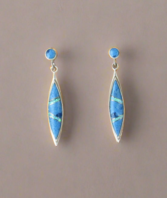 Sterling Silver Denim Lapis and Opal Inlay Post Earrings STER038