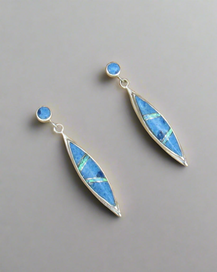Sterling Silver Denim Lapis and Opal Inlay Post Earrings STER038