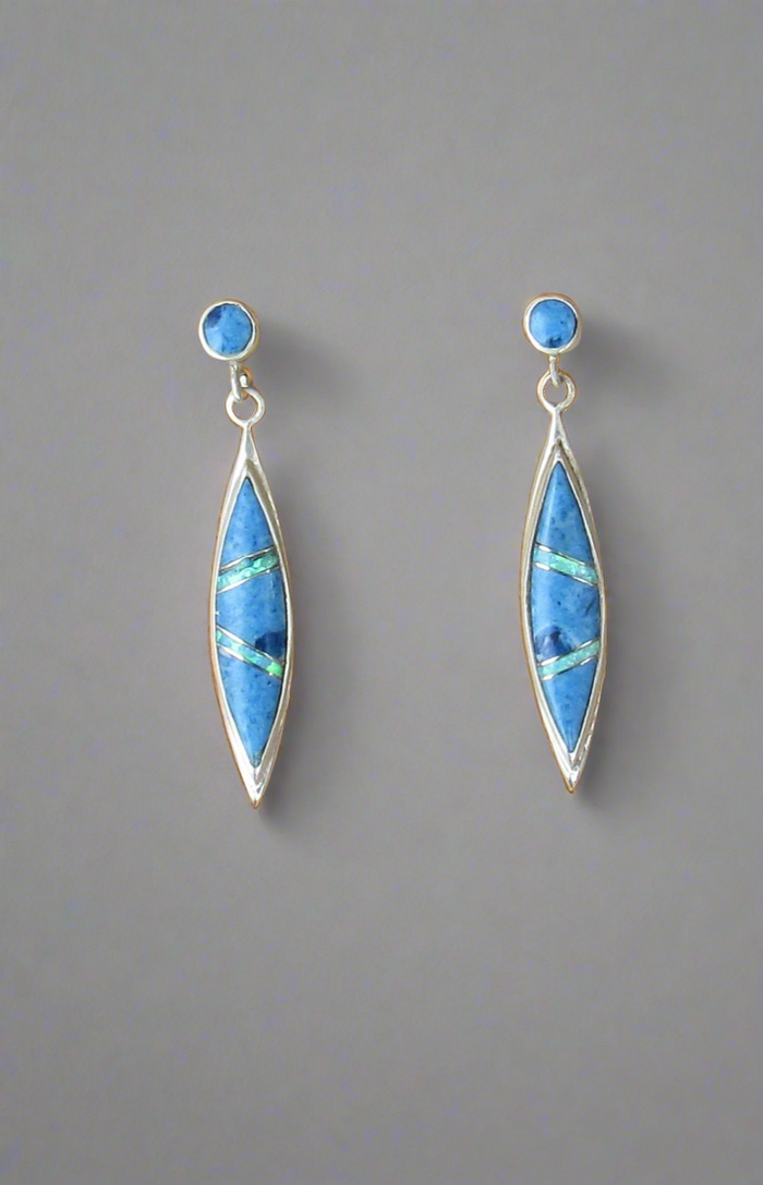 Sterling Silver Denim Lapis and Opal Inlay Post Earrings STER038