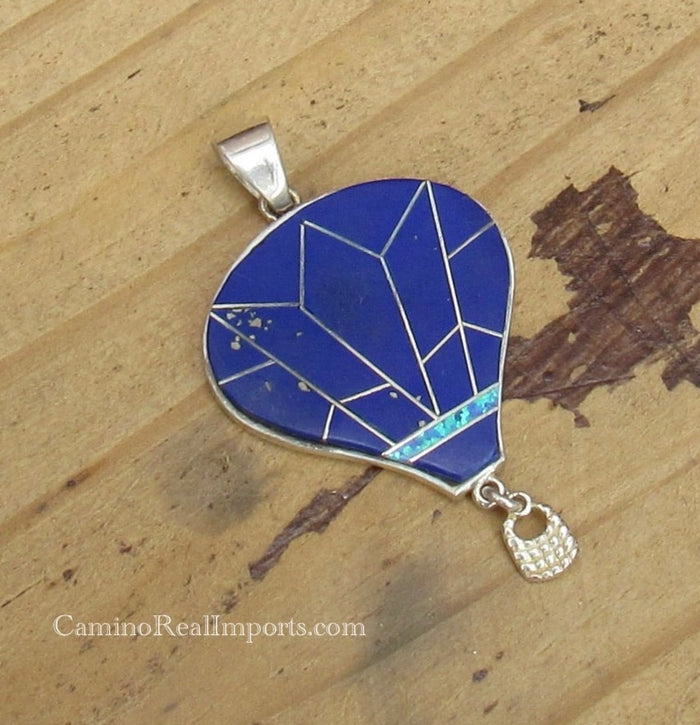 Sterling Silver Lapis Lazuli and Opal Inlay Hot Air Balloon Pendant STSP0052