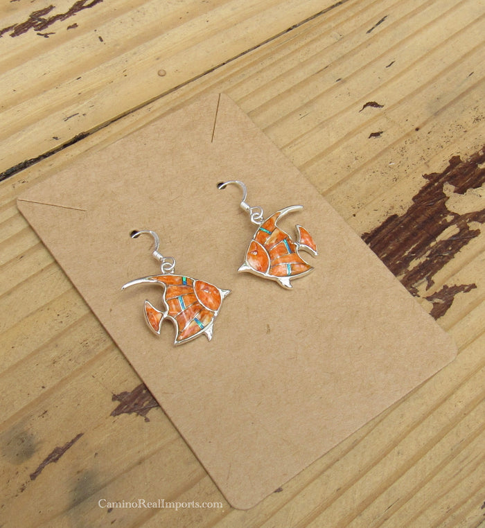 Sterling Silver Spiny Oyster and Opal Inlay Fish Earrings STER026