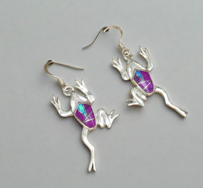Sterling Silver Sugilite and Opal Inlay Frog Earrings STER043