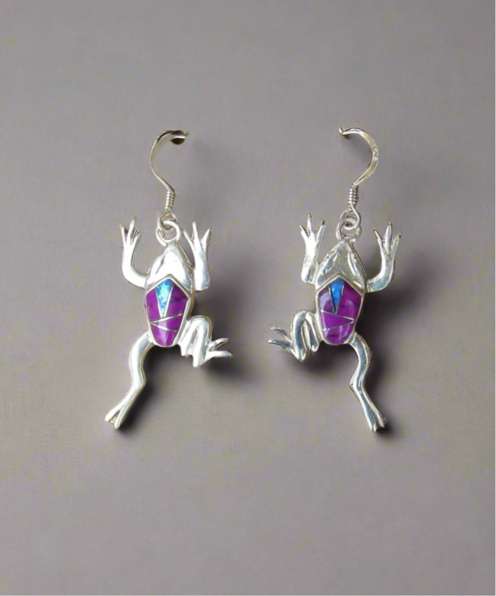 Sterling Silver Sugilite and Opal Inlay Frog Earrings STER043