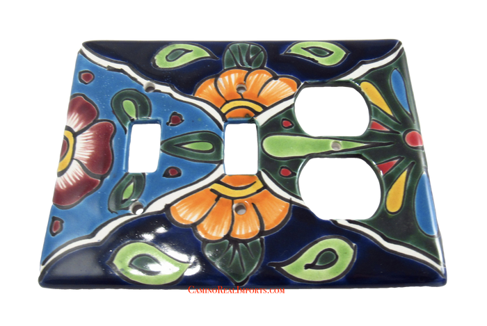Talavera Switch Plates With Double Toggle Switch Slots And Double Outlets  TDSPS001