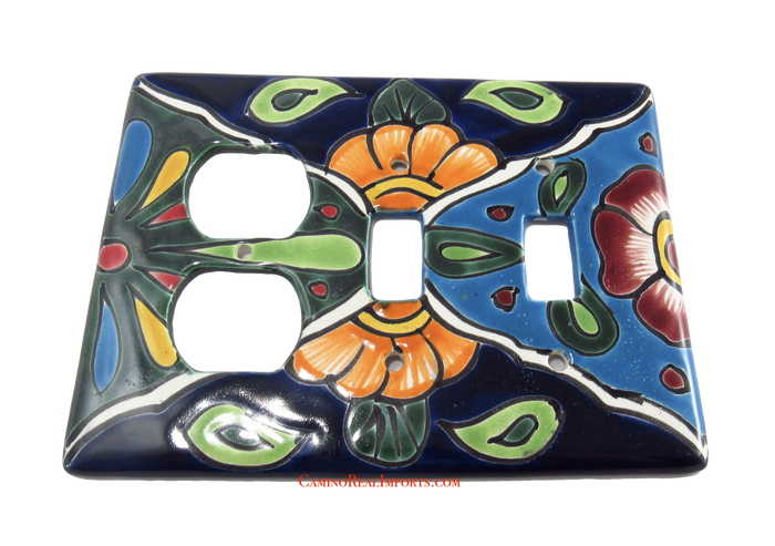 Talavera Switch Plates With Double Toggle Switch Slots And Double Outlets  TDSPS001