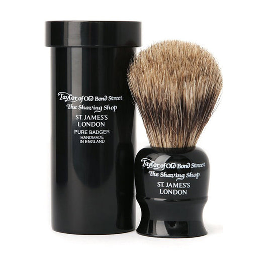 Taylor of Old Bond Street Black Pure Badger Shaving Brush Travel Case