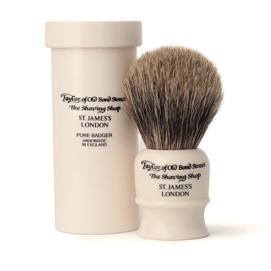 Taylor of Old Bond Street Imitation Ivory Pure Badger Shaving Brush Travel Case