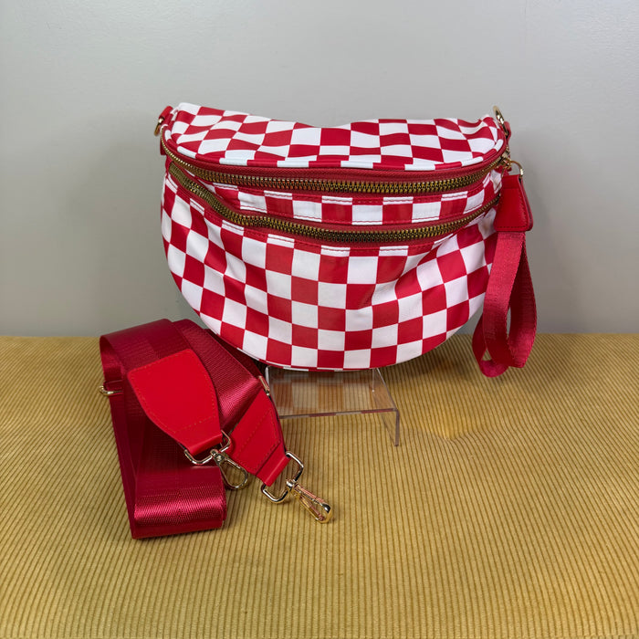 The Roni Nylon Crossbody - Checkered Red