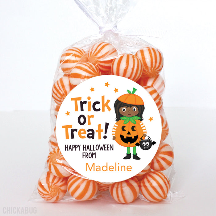 "Trick or Treat" African-American Girl Halloween Stickers