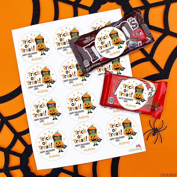 "Trick or Treat" African-American Girl Halloween Stickers