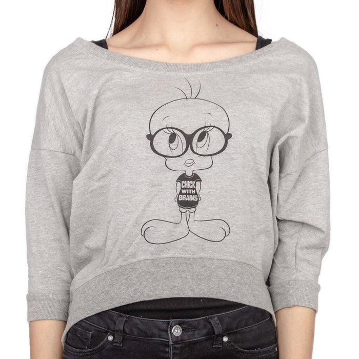 Tweety Bird Chick With Brains Cropped Sweatshirt-tvso