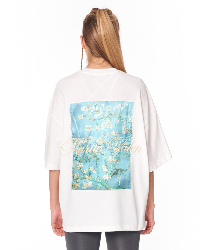 Van Gogh Blossoms Oversized White T-shirt back view