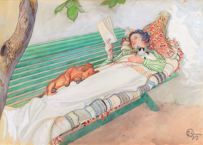 Woman Lying on a Bench by Carl Larsson - Art Print - Zapista