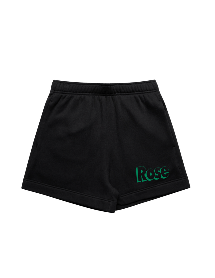 Women's Green Block Letter Shorts (Black)