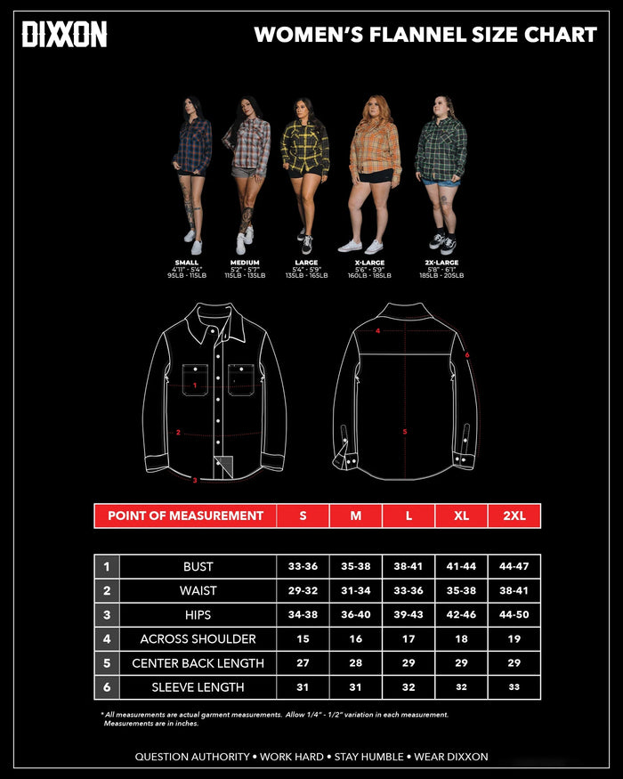 Size Chart - Women's Horsepower Flannel